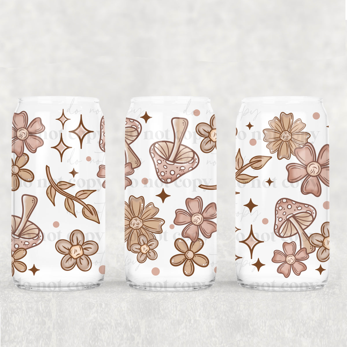 8639 beige mushrooms and flowers/leafs (CSC) UV DTF WRAP