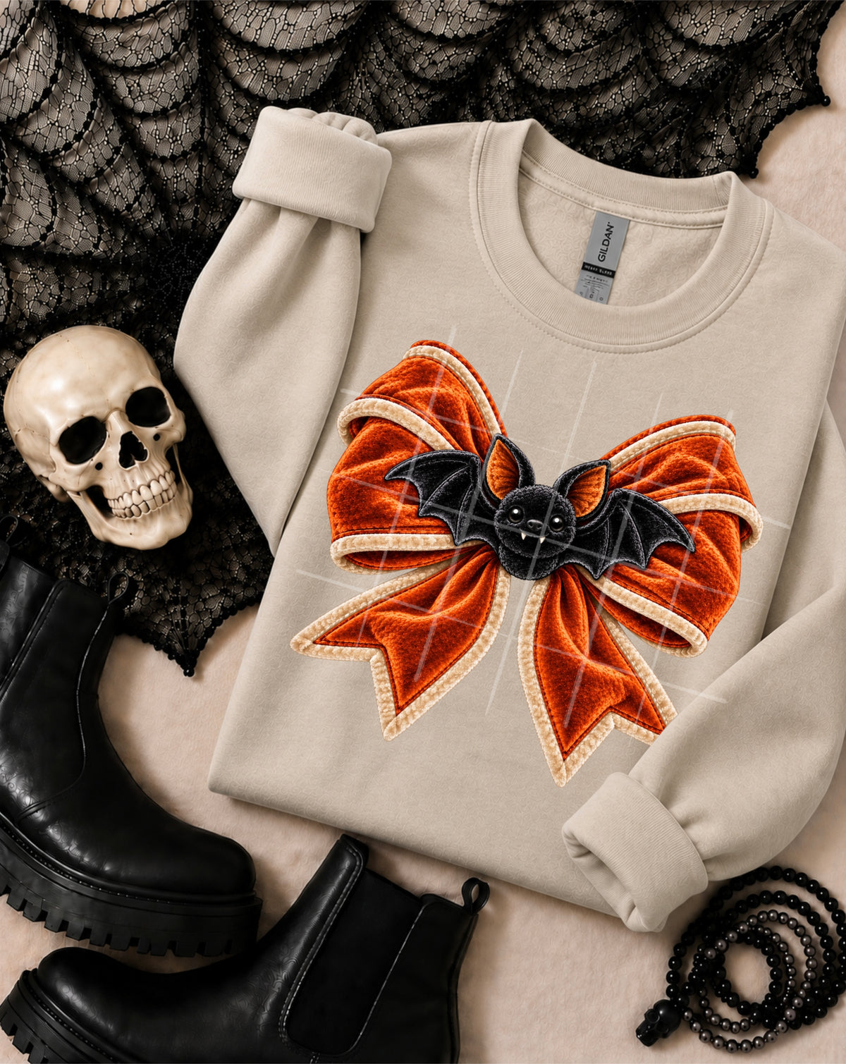Velvet orange bow with bat (SG) DTF Transfer