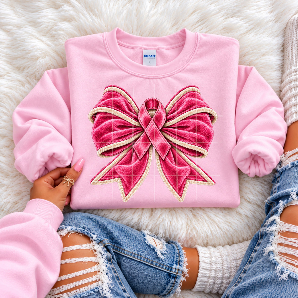 Velvet pink bow with pink ribbon (SG) DTF Transfer