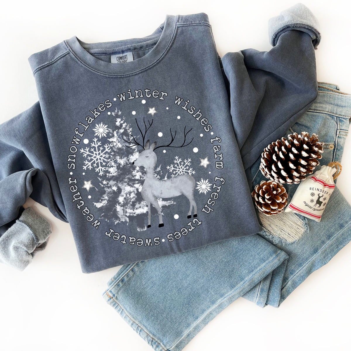 snowflakes winter wishes reindeer circle (CSC) 58846 DTF transfer