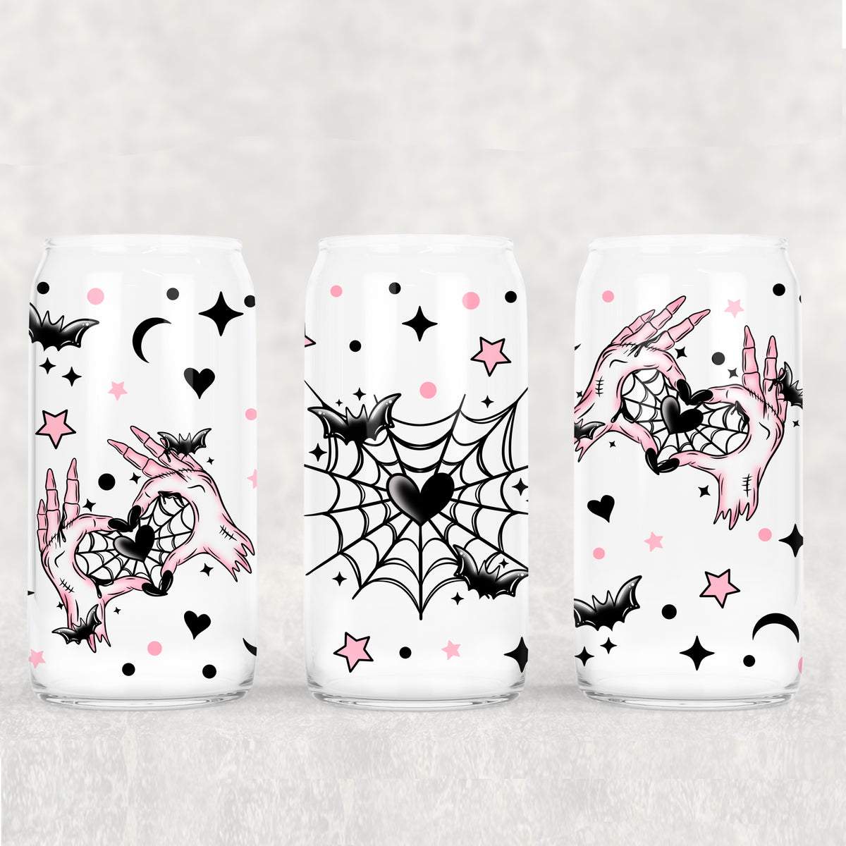 8713 spider web with heart in middle and pink stars (CSC) UV DTF WRAP