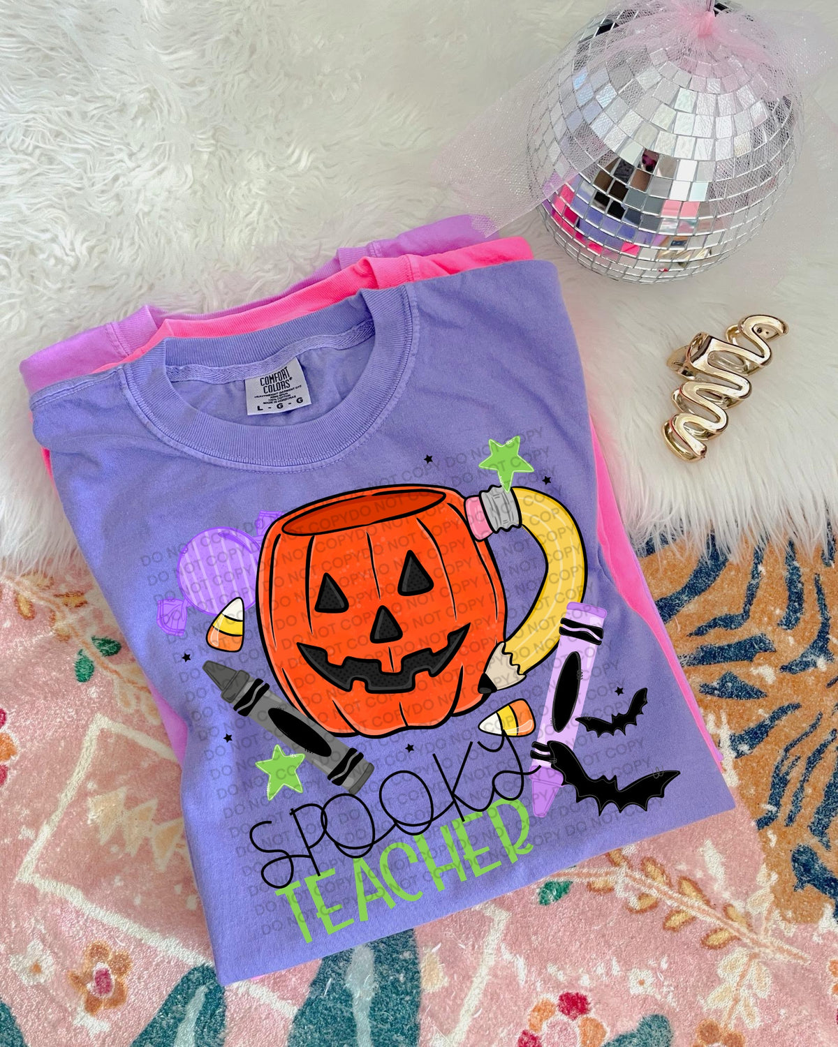 Spooky teach pumpkin mug with bats and crayons (SCG) DTF Transfer