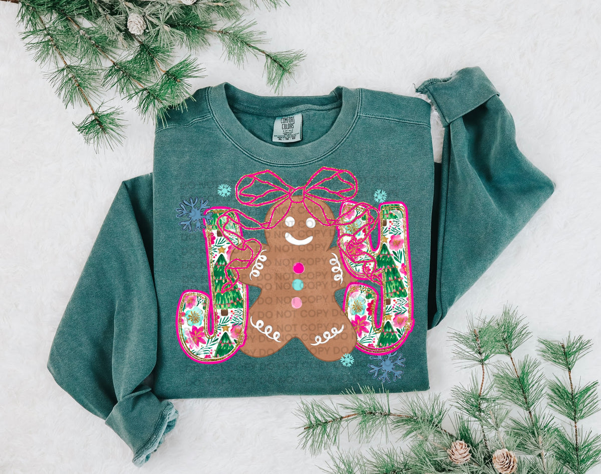 Joy gingerbread with pink bow and outline (SCG) DTF Transfer