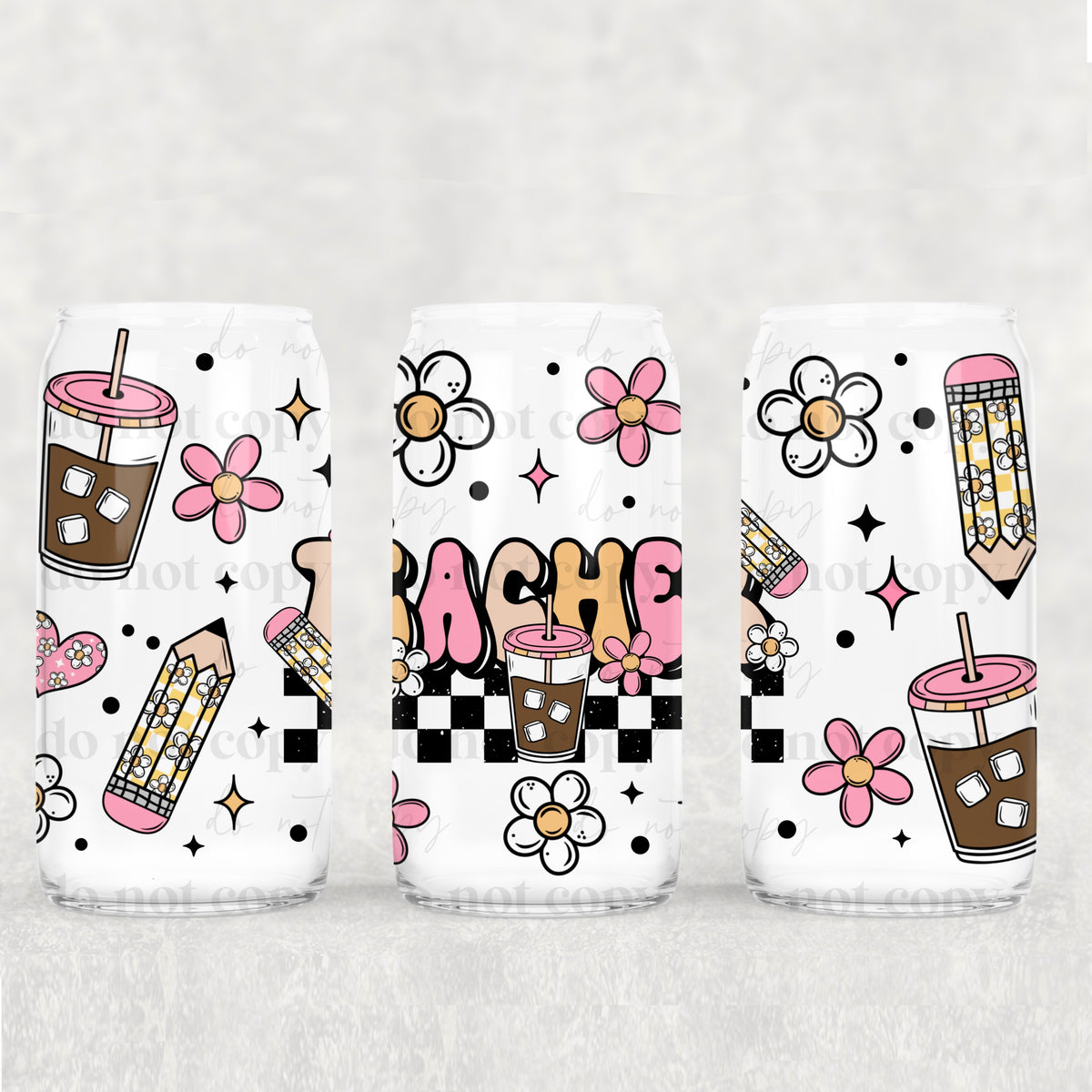 8926 teacher checkered underline (CSC) UV DTF WRAP