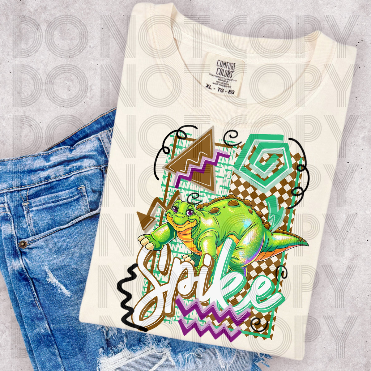 Retro YELLOW and GREEN dino (Renewed) DTF Transfer