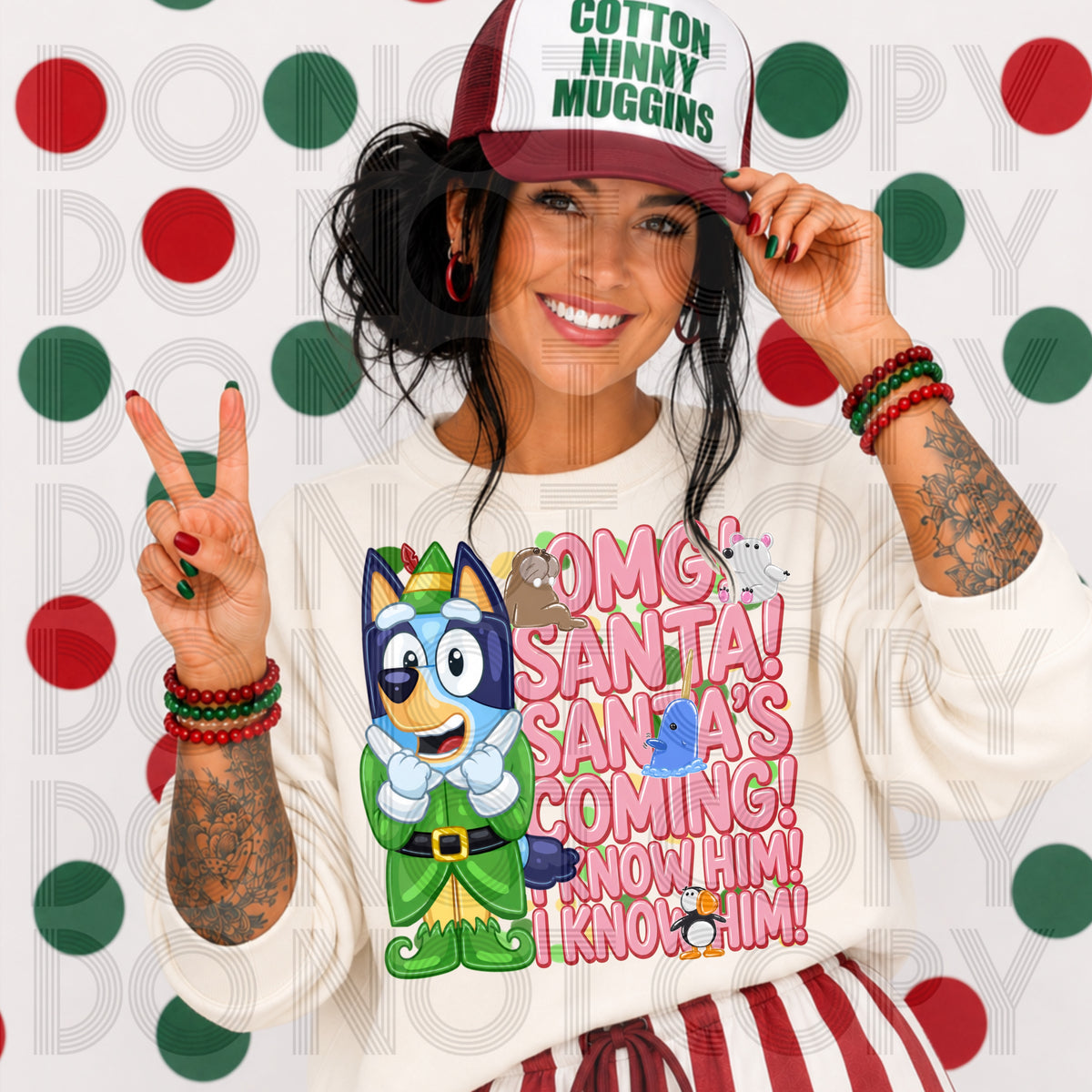 OMG santas coming blue dog (Renewed) DTF Transfer