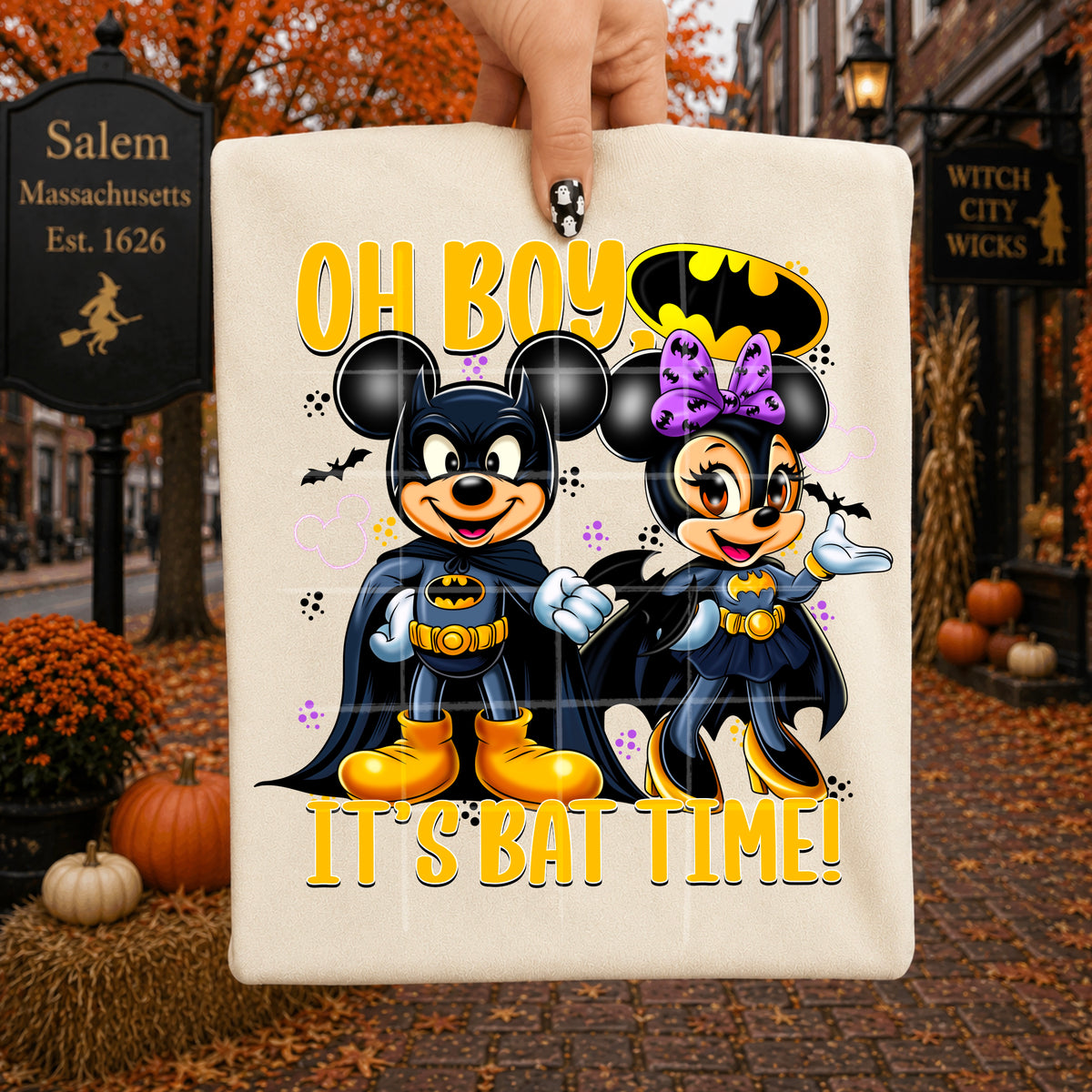 Oh' boy, it's bat time- boy and girl mouse in bat costume (SG) DTF Transfer