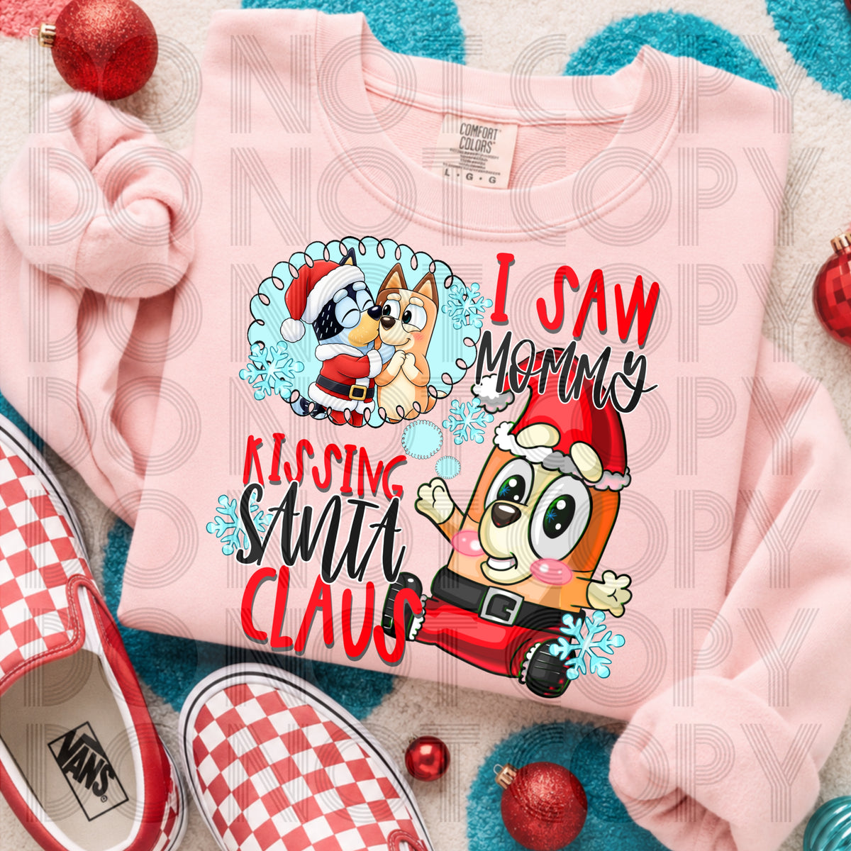 I saw mommy kissing Santa claus blue dog (Renewed) DTF Transfer