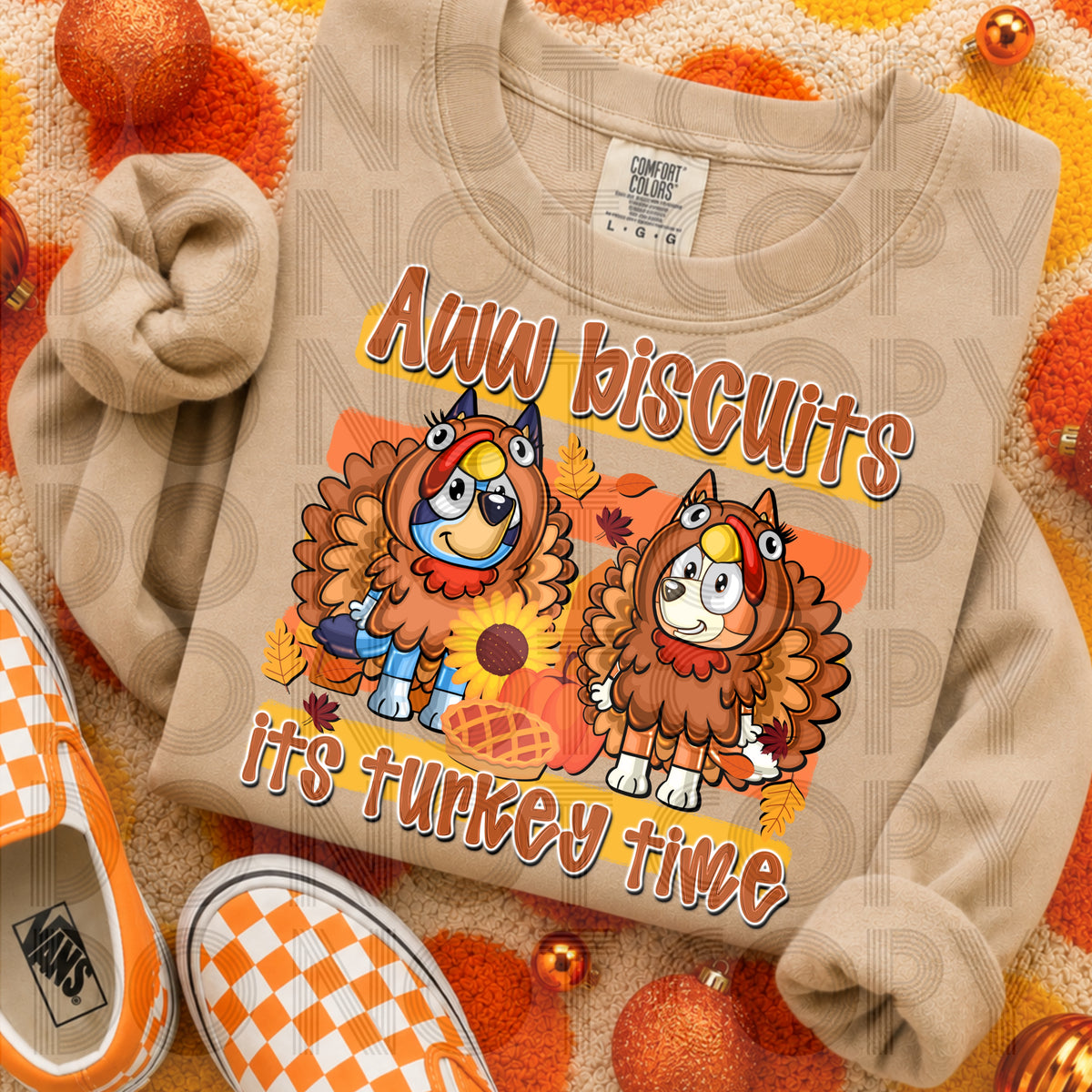 Aww biscuits it's turkey time blue dog (Renewed) DTF Transfer