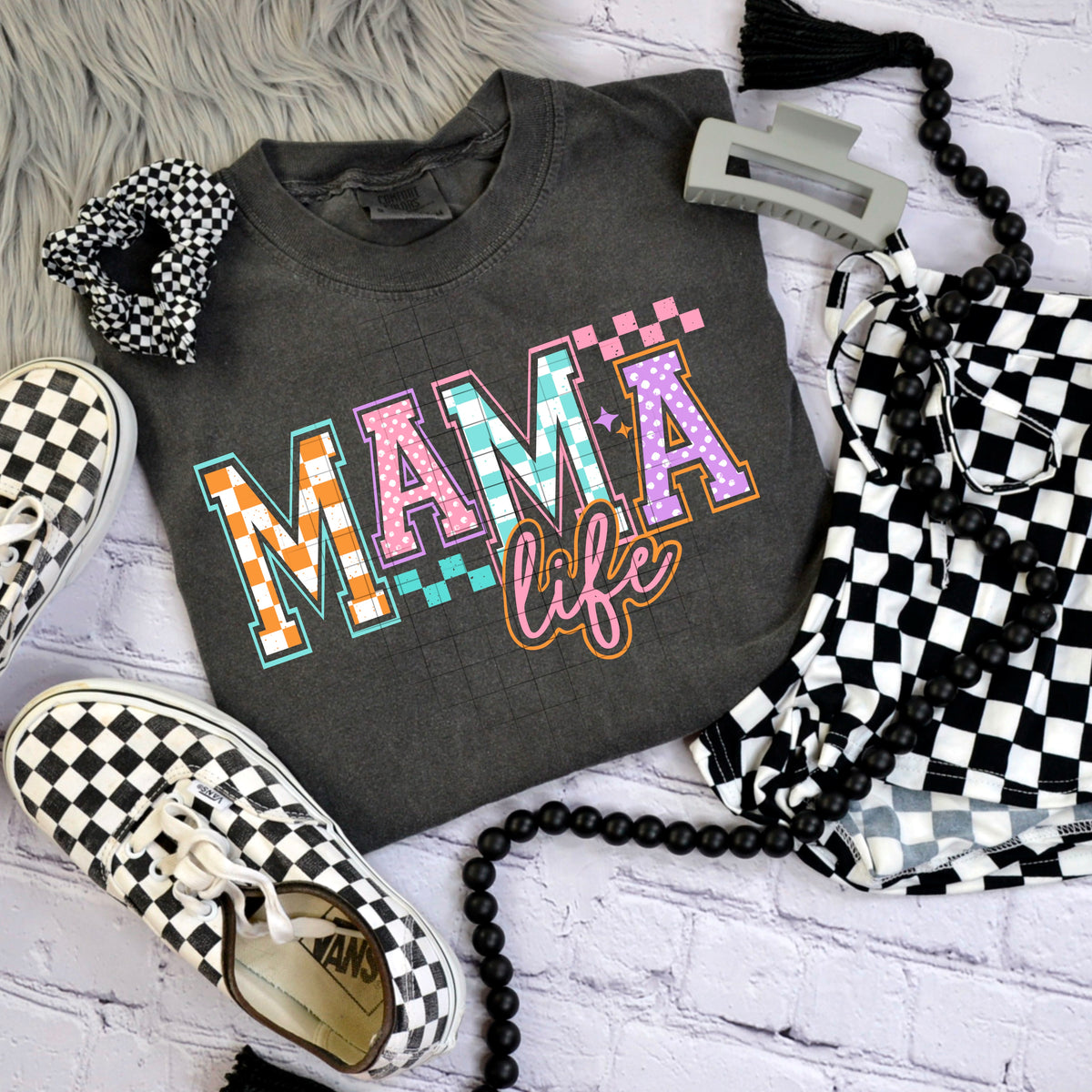 Mama Life Pastel Checkered (CSC) 101014 DTF transfer