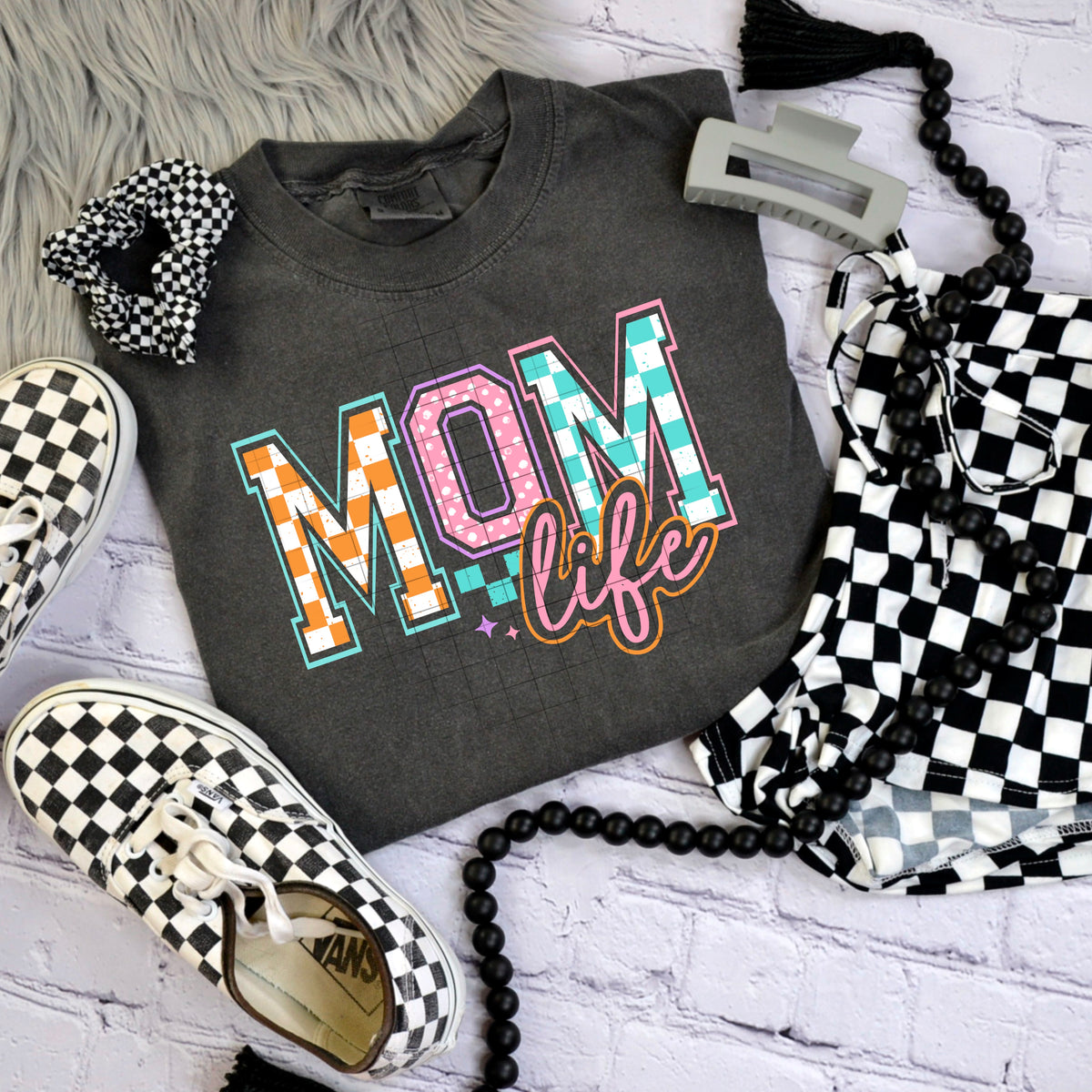 Mom Life Pastel Checkered (CSC) 101015 DTF transfer