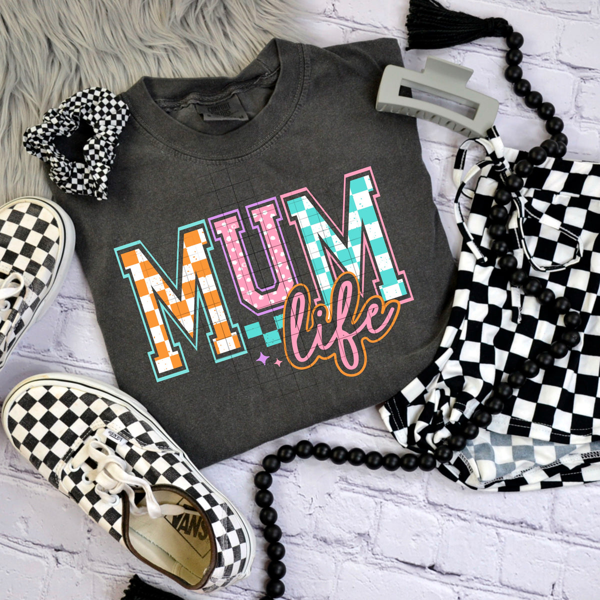 Mum Life Pastel Checkered (CSC) 101016 DTF transfer