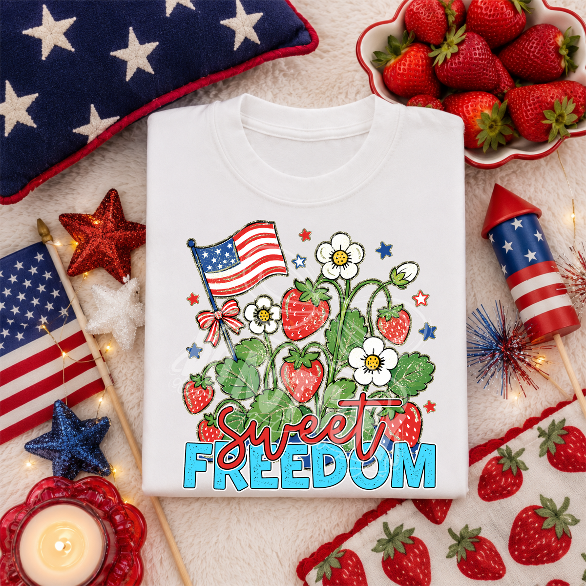 Sweet freedom strawberry field (Renewed) DTF Transfer