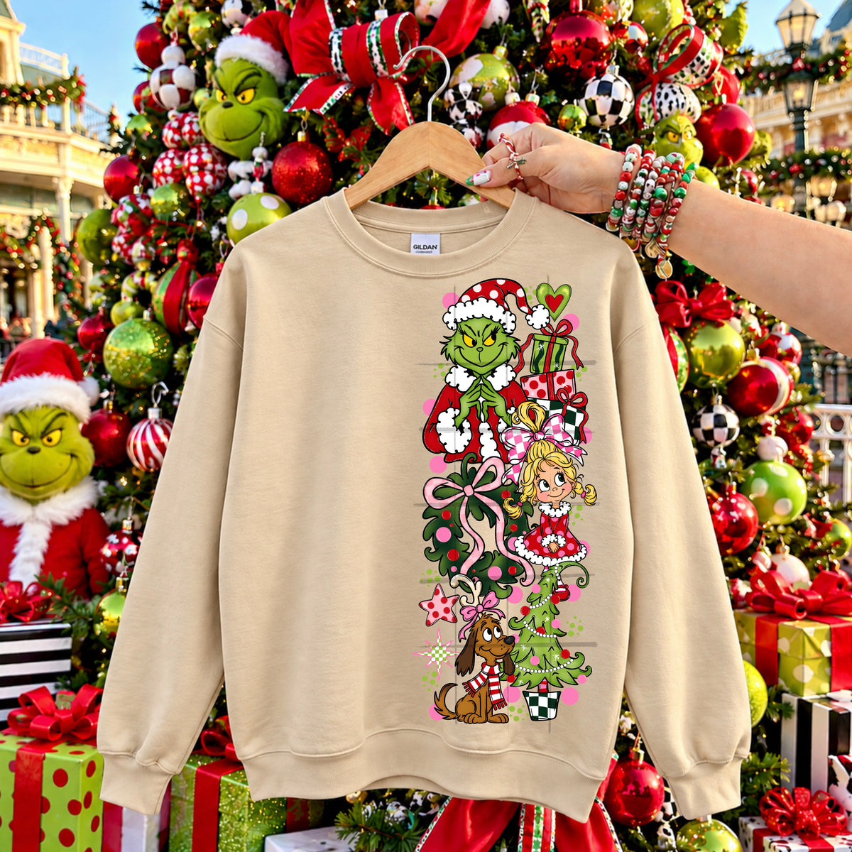 Gman-Girl- Dog with presents, wreath and tree (half shirt print )(SG) DTF Transfer