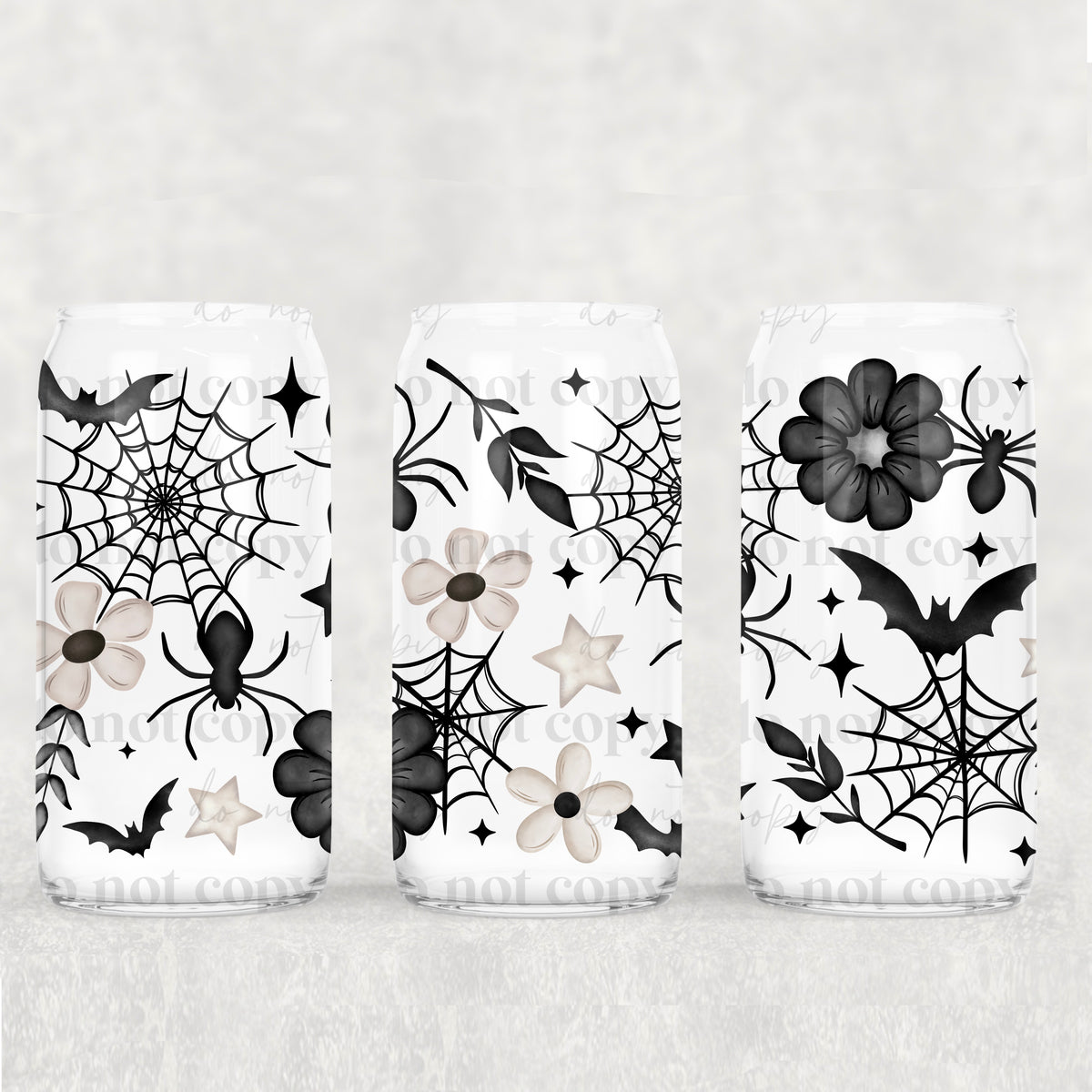 9138 white and black flowers and webs (CSC) UV DTF WRAP