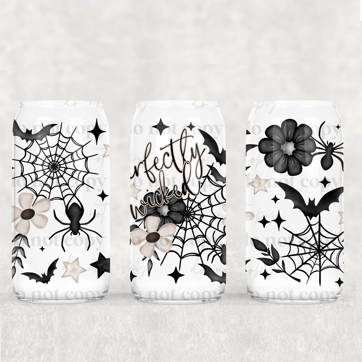 9139 perfectly wicked white and black flowers and webs (CSC) UV DTF WRAP