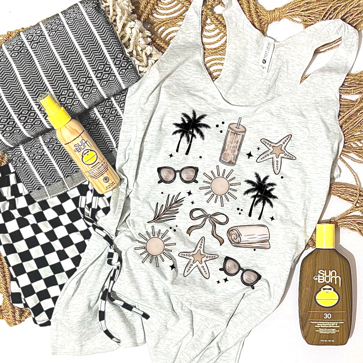 Beach Items Collage TAN (CSC) 101053 DTF transfer