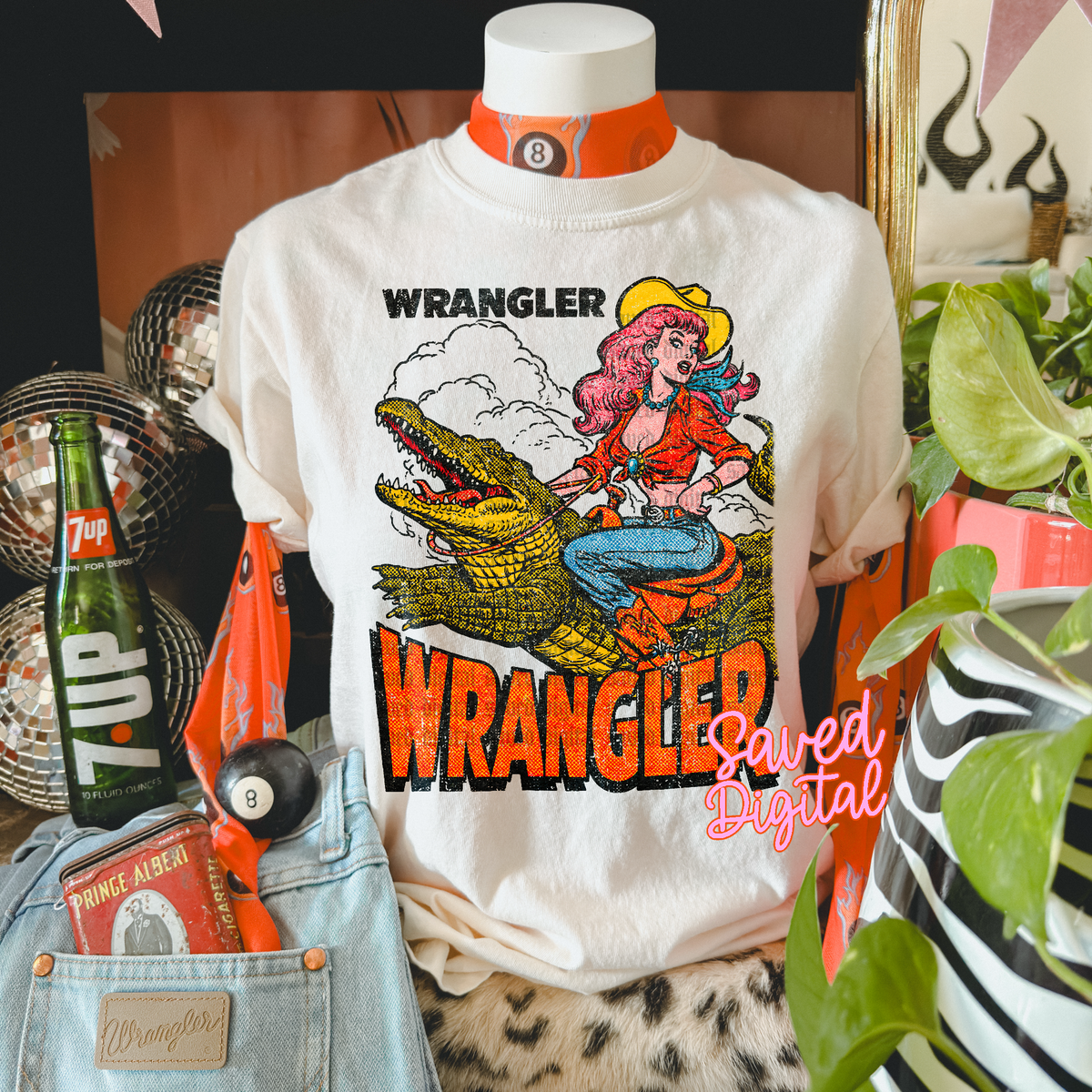 cowgirl riding alligator  (Saved) DTF Transfer