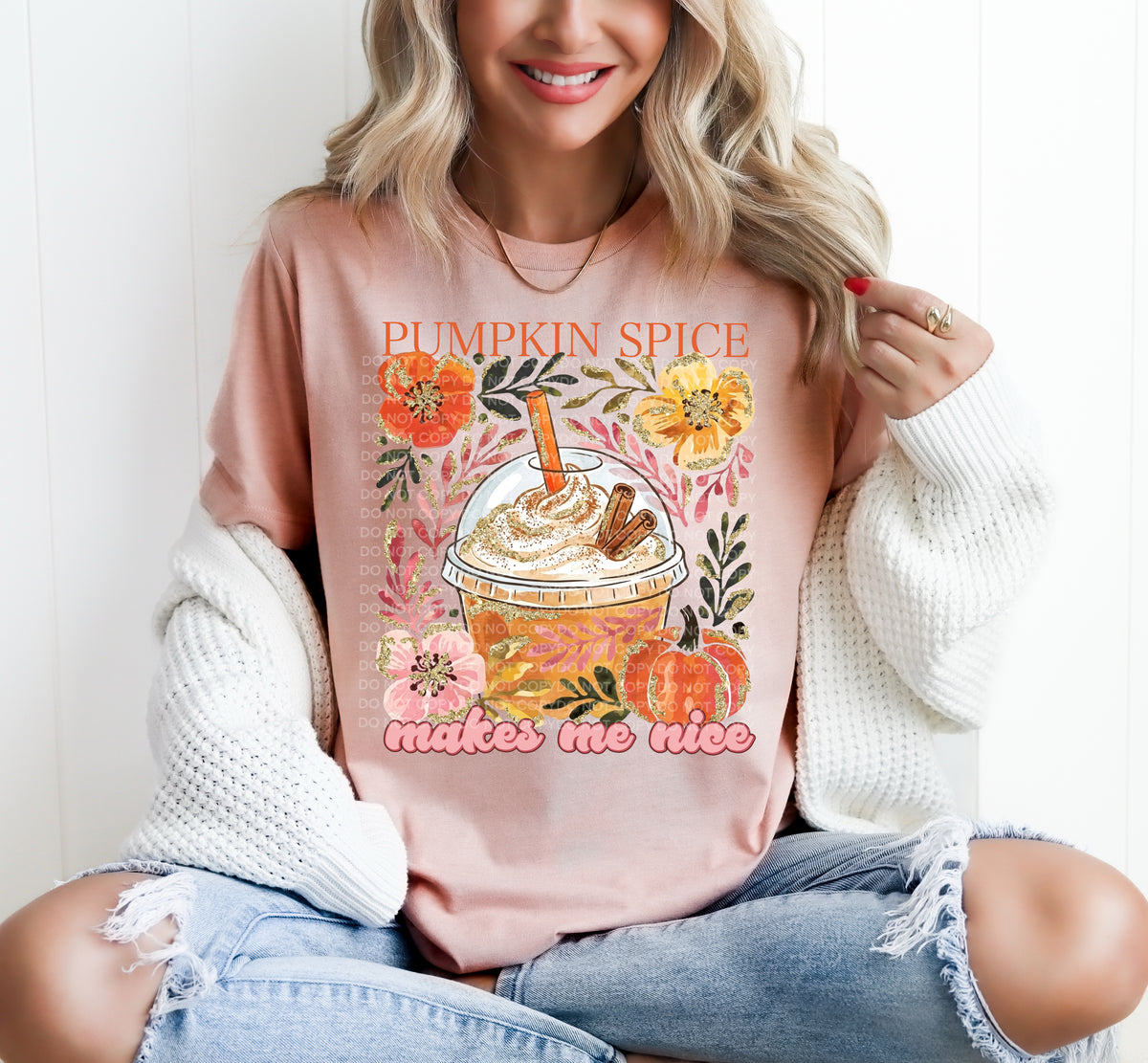 Pumpkin Spice makes me nice -iced coffee with flowers and pumpkin (SCG) DTF Transfer