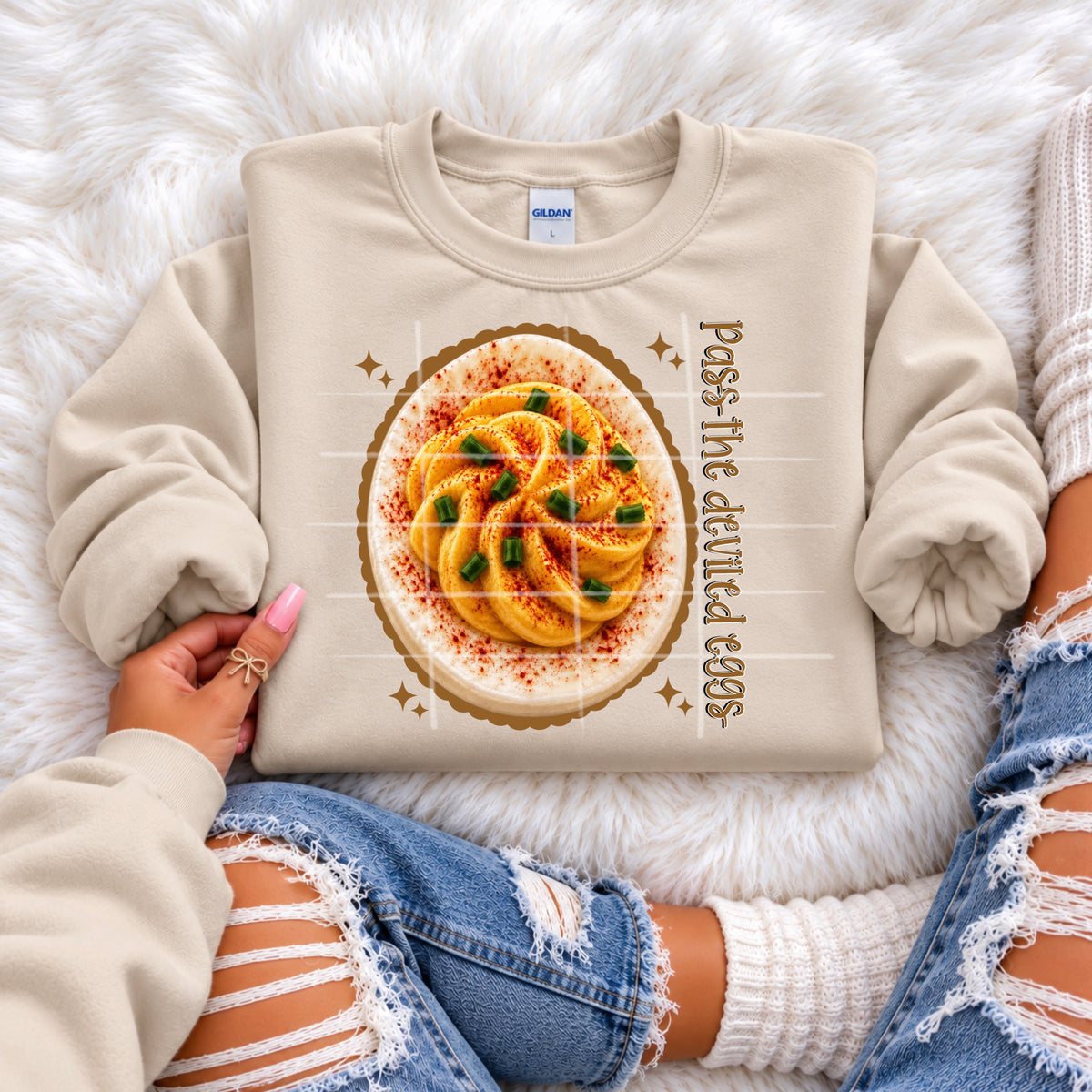 Pass the deviled eggs with giant egg (SG) DTF Transfer