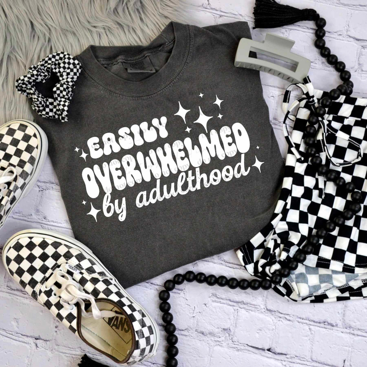 Easily Overwhelmed By Adulthood *WHITE (CSC) 72360 DTF Transfer