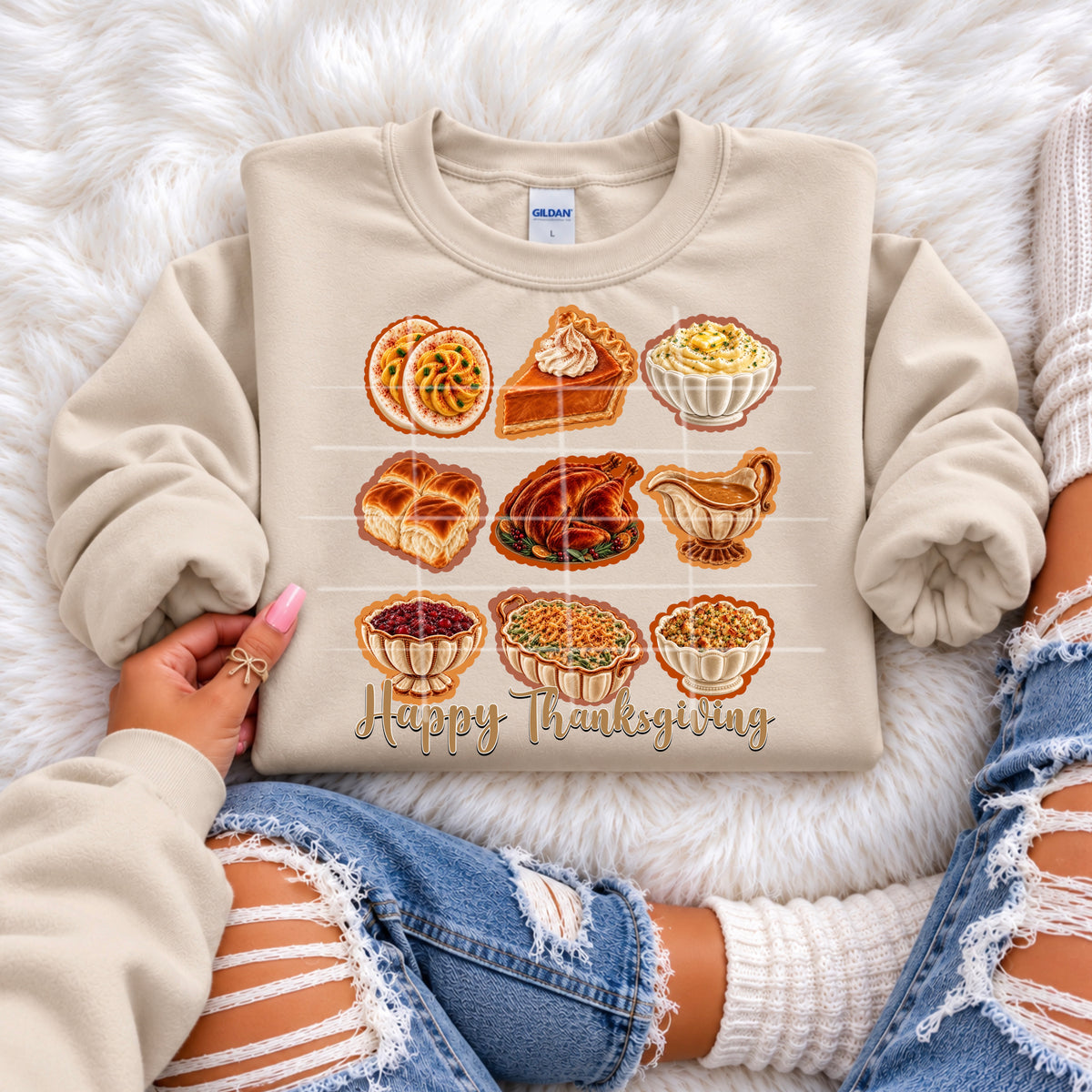 Happy Thanksgiving- stacked thanksgiving food items (SG) DTF Transfer