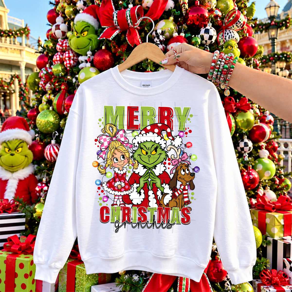 Merry Gmas Cindy pink checkered bow gman and max with pink bow DTF Transfer