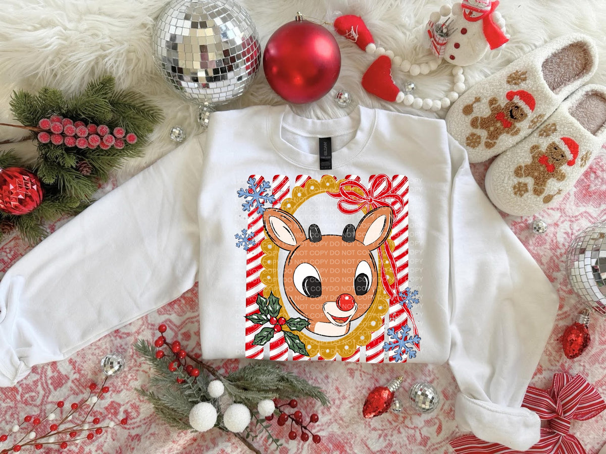 Red nose reindeer Christmas frame (SCG) DTF Transfer