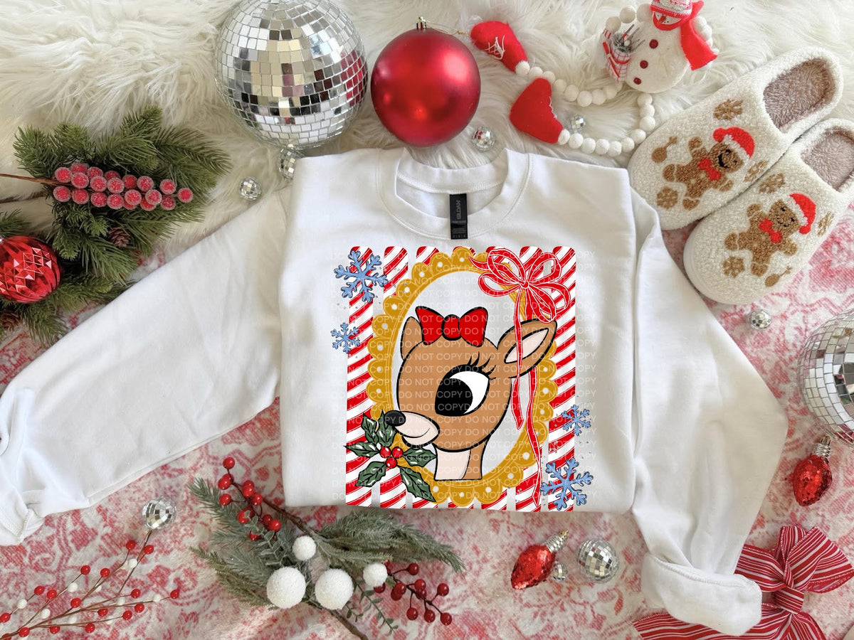 Girl reindeer Christmas frame (SCG) DTF Transfer