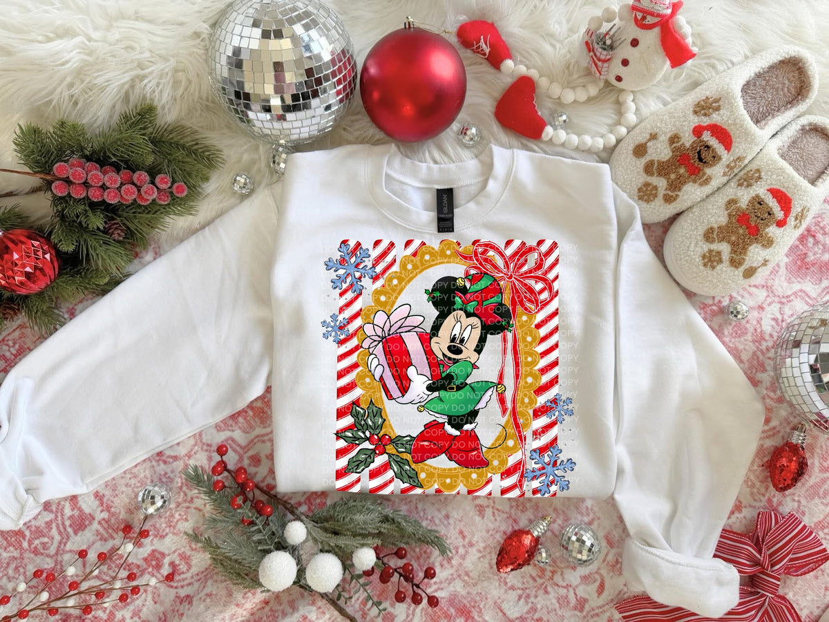 Christmas Minnie candy cane stripes (SCG) DTF Transfer