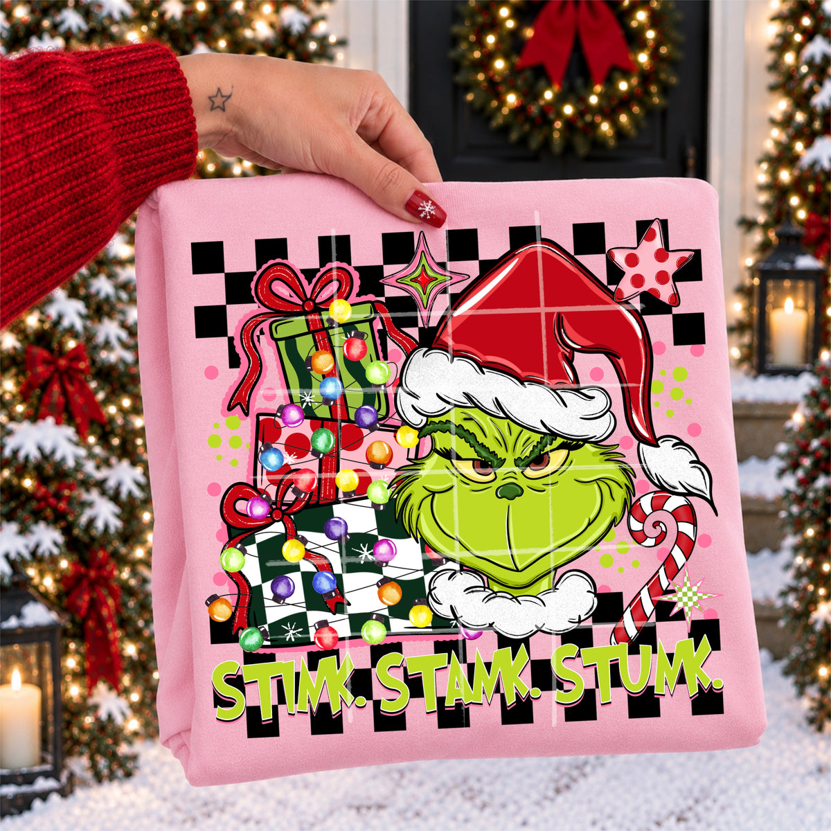 Stink stank stunk gman present stack with black checkered DTF Transfer