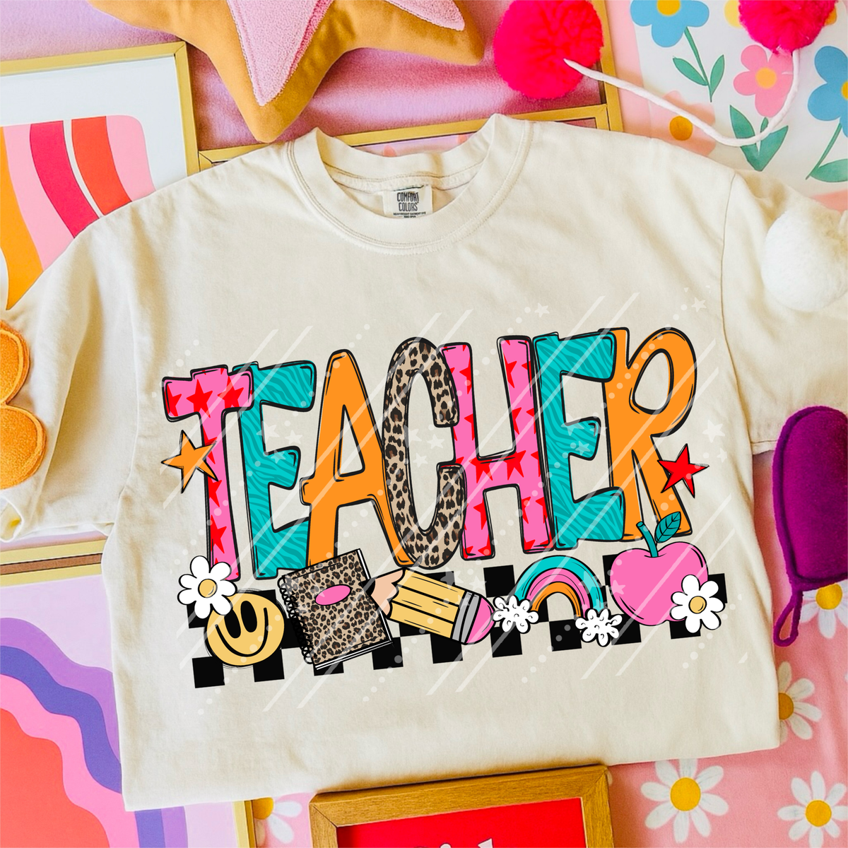 Teacher rainbow and pink apple (Carter) DTF Transfer