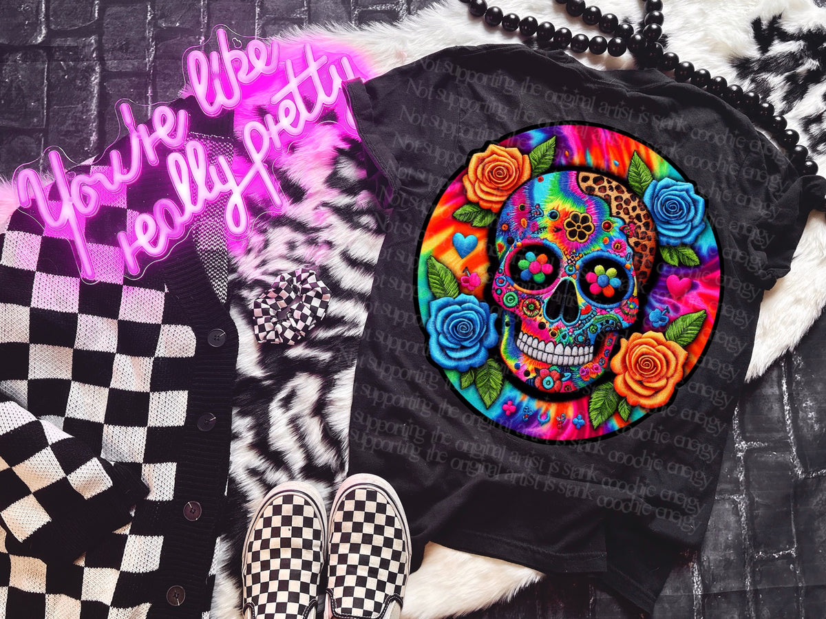 Colorful floral skull (GWD) DTF transfer