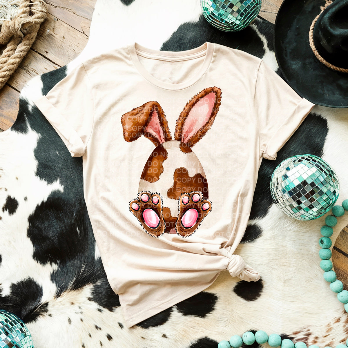 Cow Print Easter Egg Bunny Ears (SCG) DTF transfer
