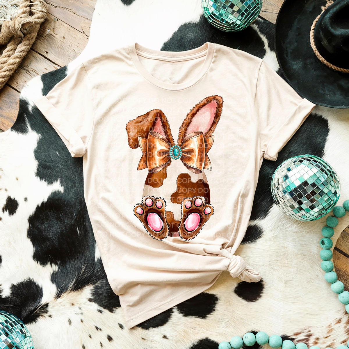 Cow Print Turquoise Easter Egg Bunny Ears (SCG) DTF transfer