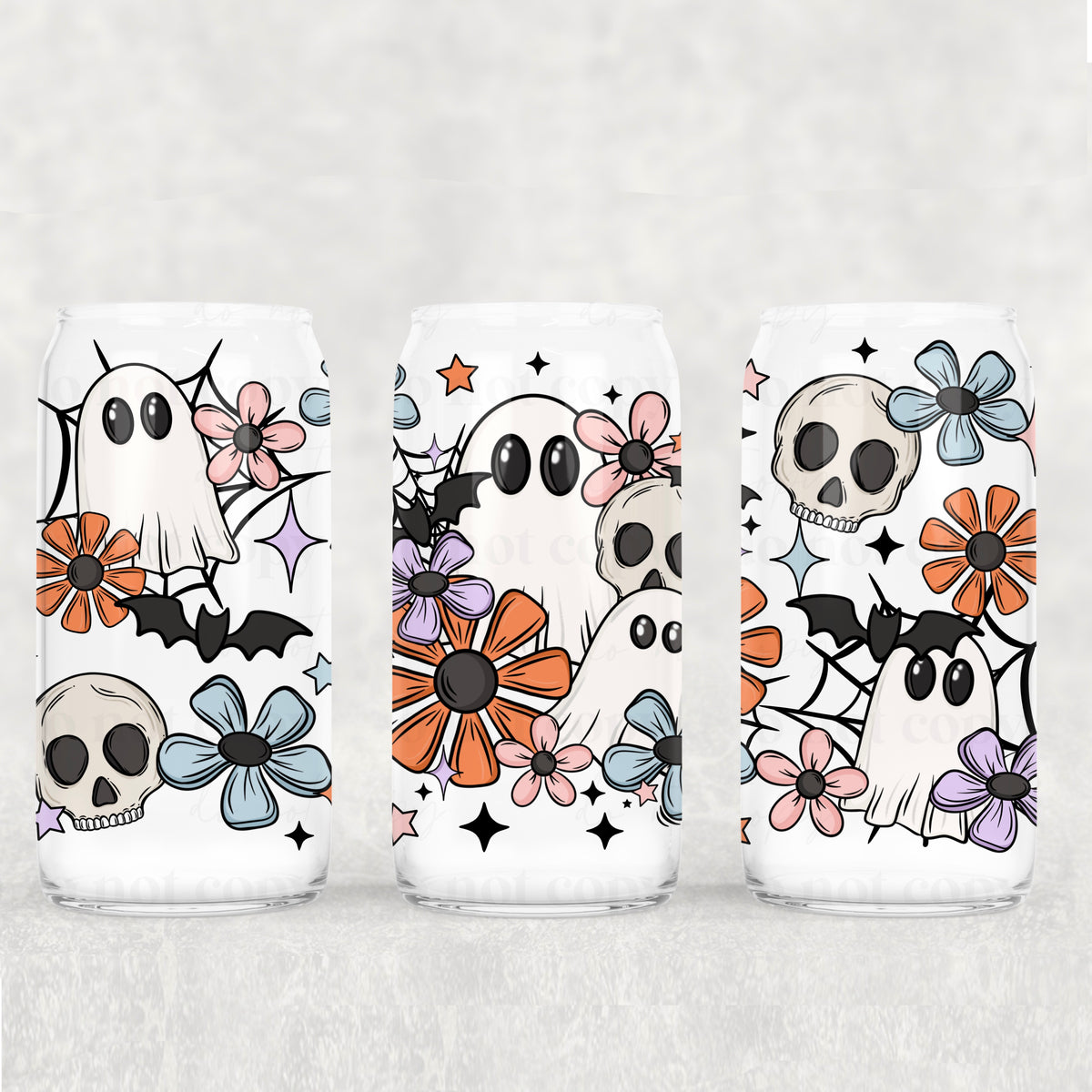 ghosts with flowers bats and skulls 9693 (CSC) UV DTF WRAP