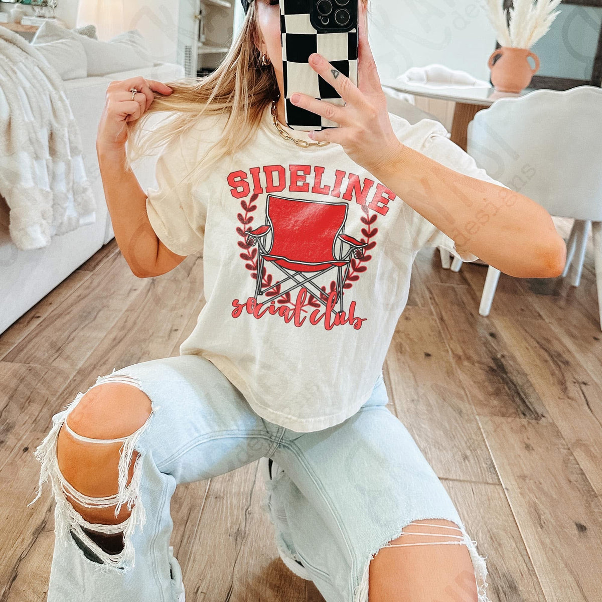 Sideline Social Club/Red Chair (Kayndi) 72476 DTF Transfer