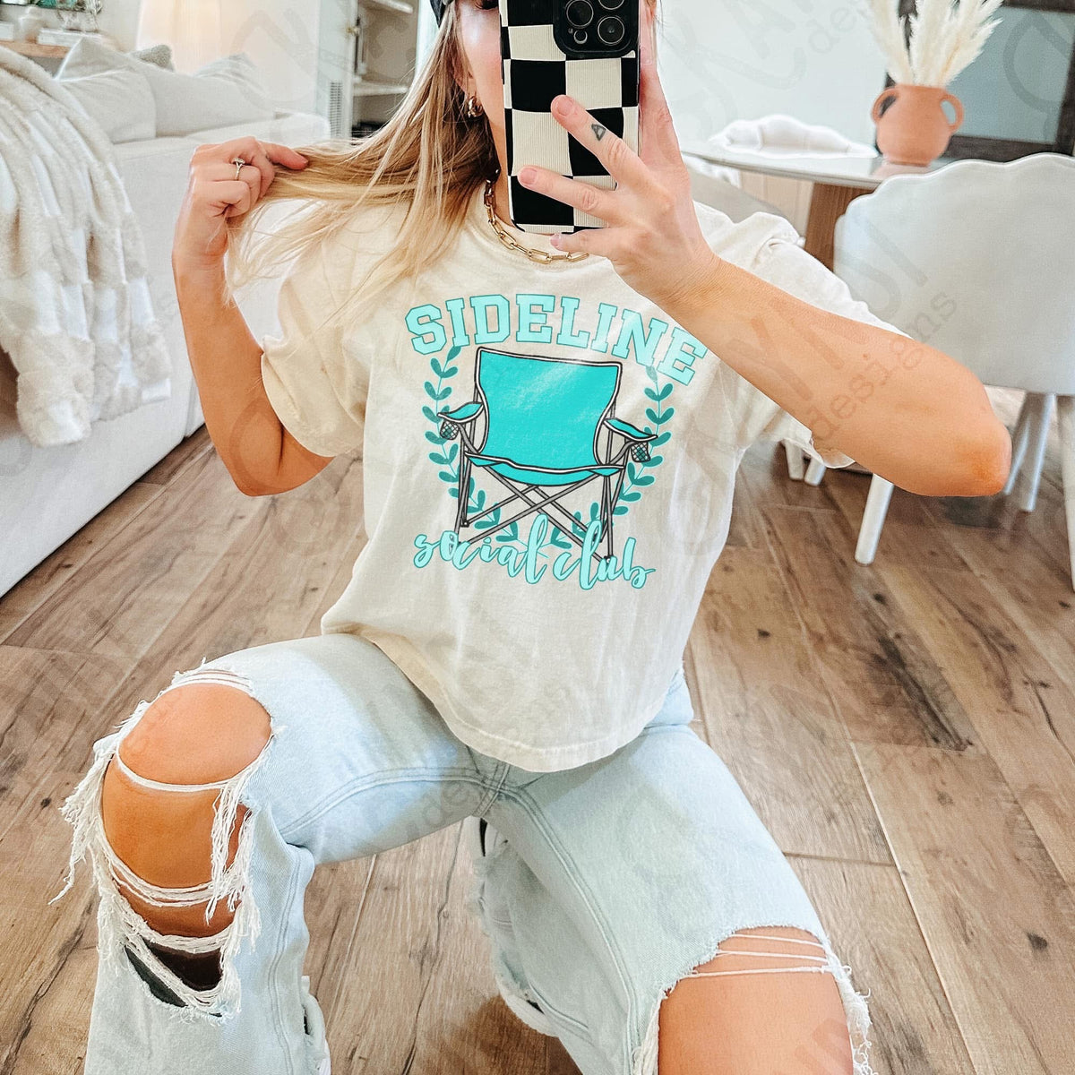 Sideline Social Club/Teal Chair (Kayndi) 72479 DTF Transfer