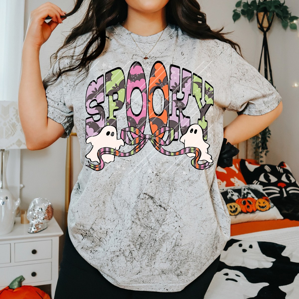 Spooky bat filled with bow and ghost (Carter) DTF Transfer