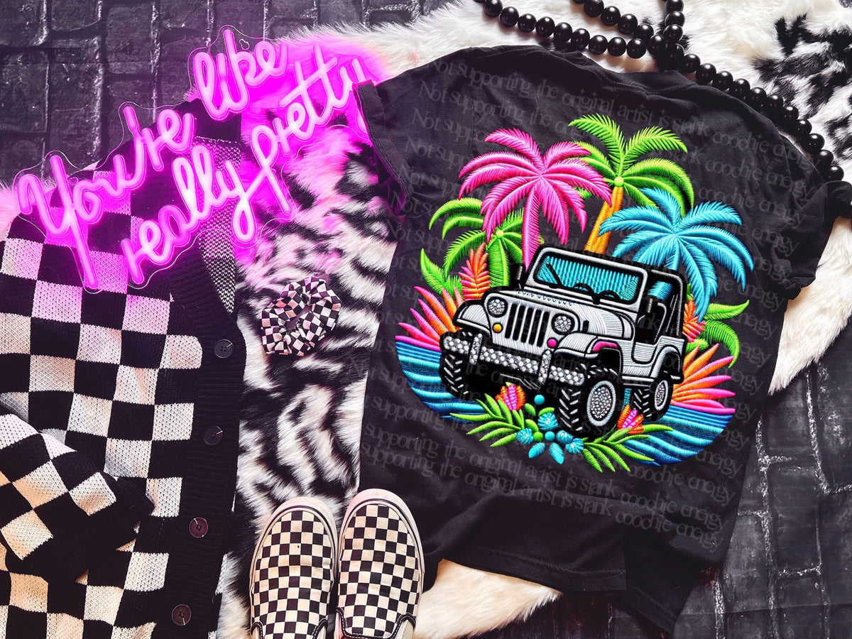 Sparkly J with palm trees (GWD) DTF transfer