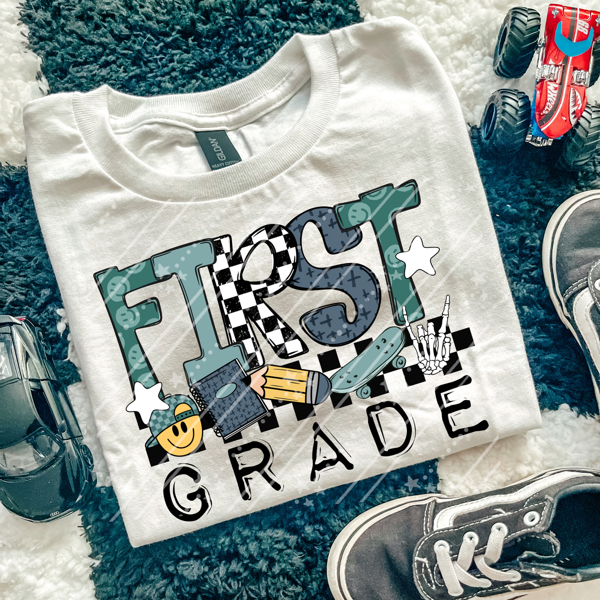 First grade skateboard skeleton peace hand (Carter) DTF Transfer