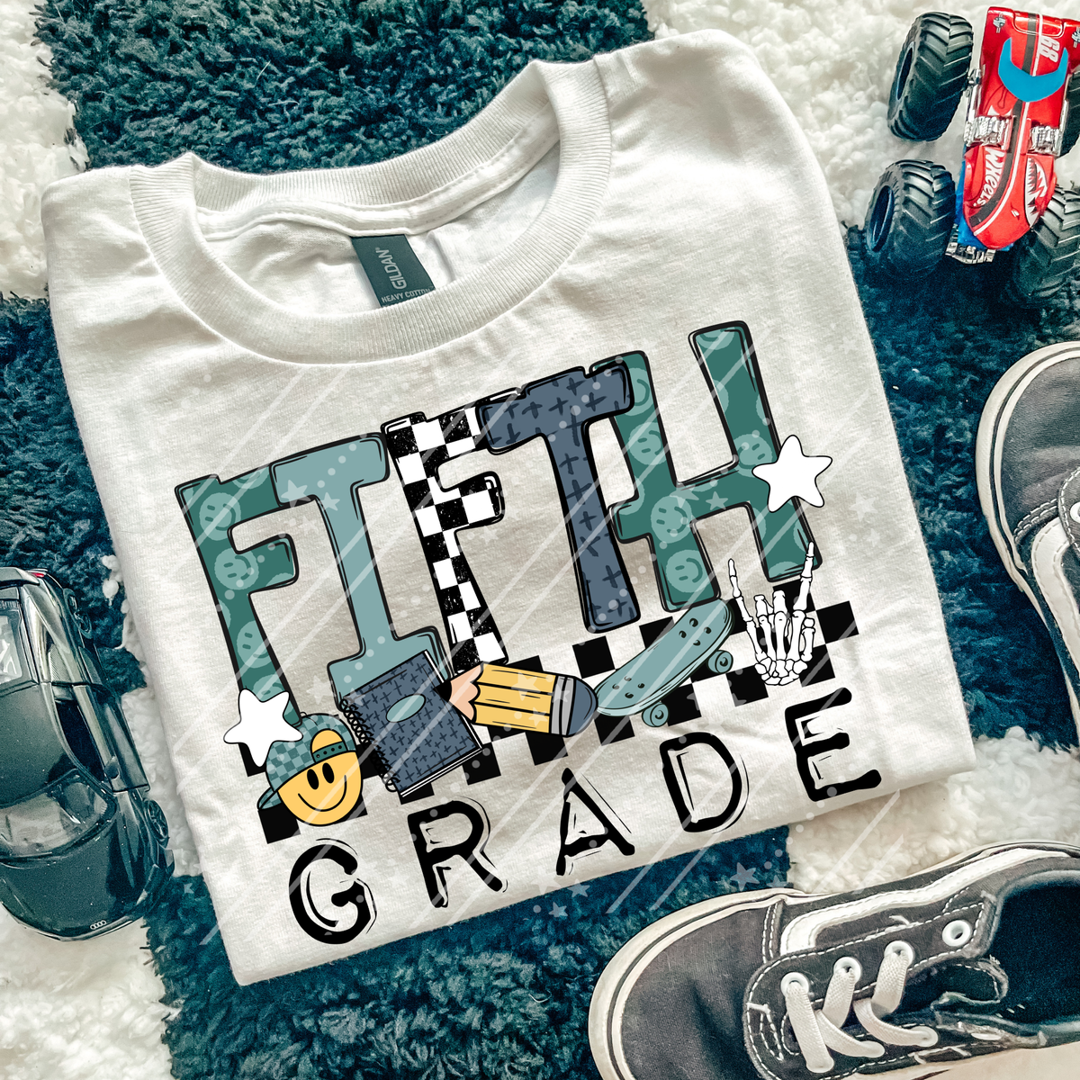 Fifth grade skateboard skeleton peace hand (Carter) DTF Transfer