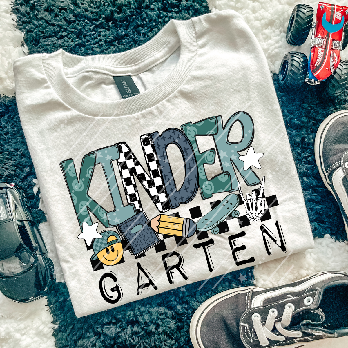 Kindergarten skateboard skeleton peace hand (Carter) DTF Transfer