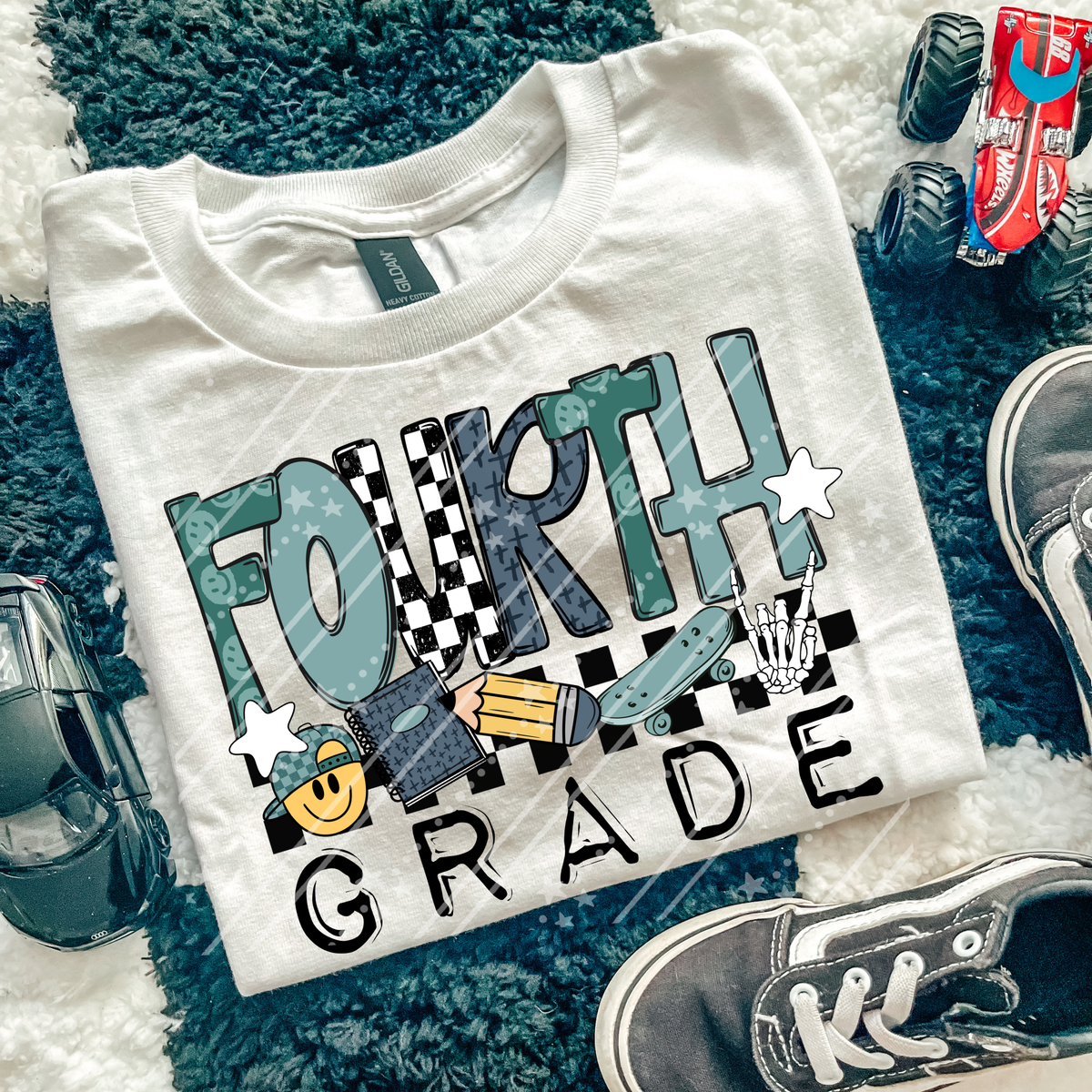 Fourth grade skateboard skeleton peace hand (Carter) DTF Transfer