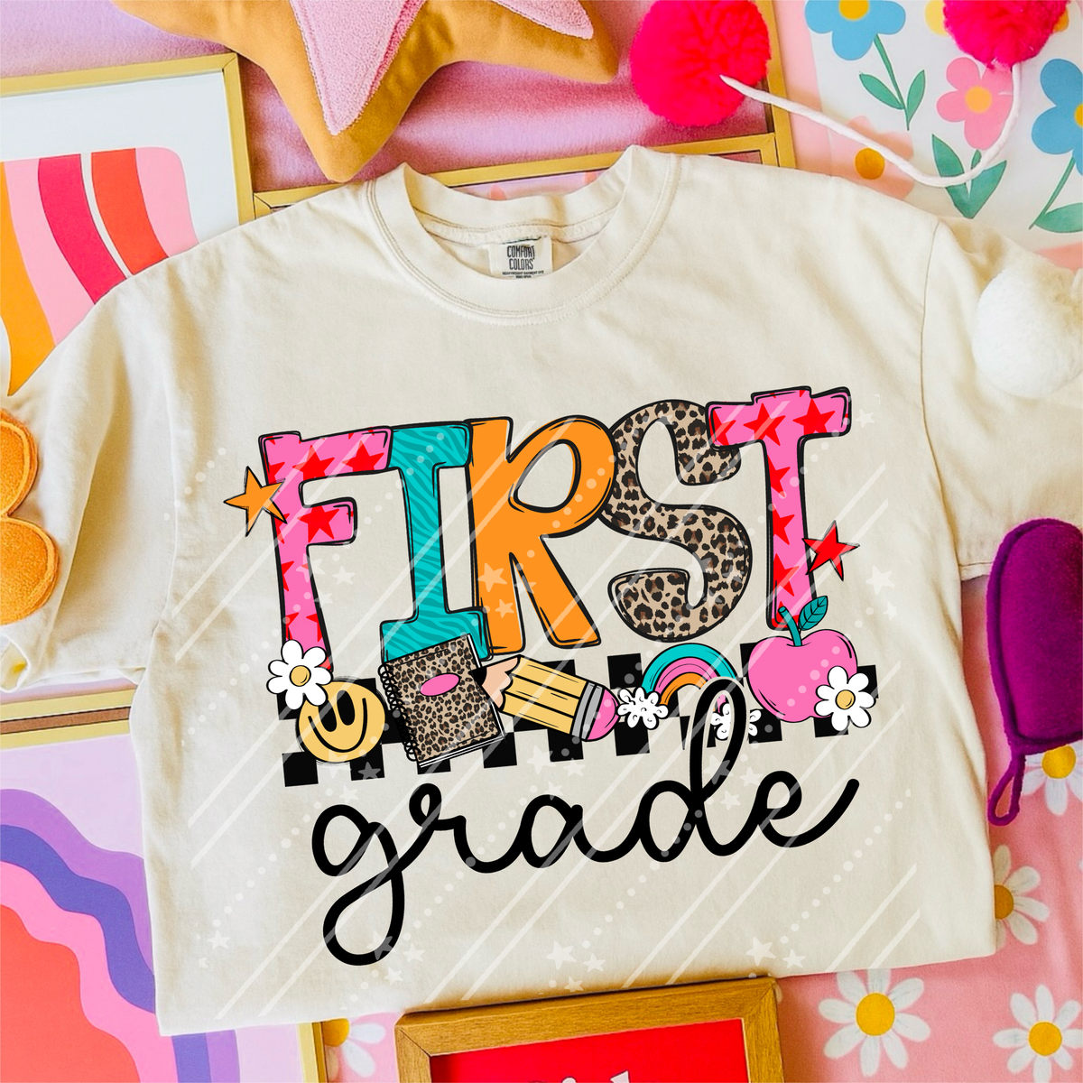 First grade rainbow and pink apple (Carter) DTF Transfer