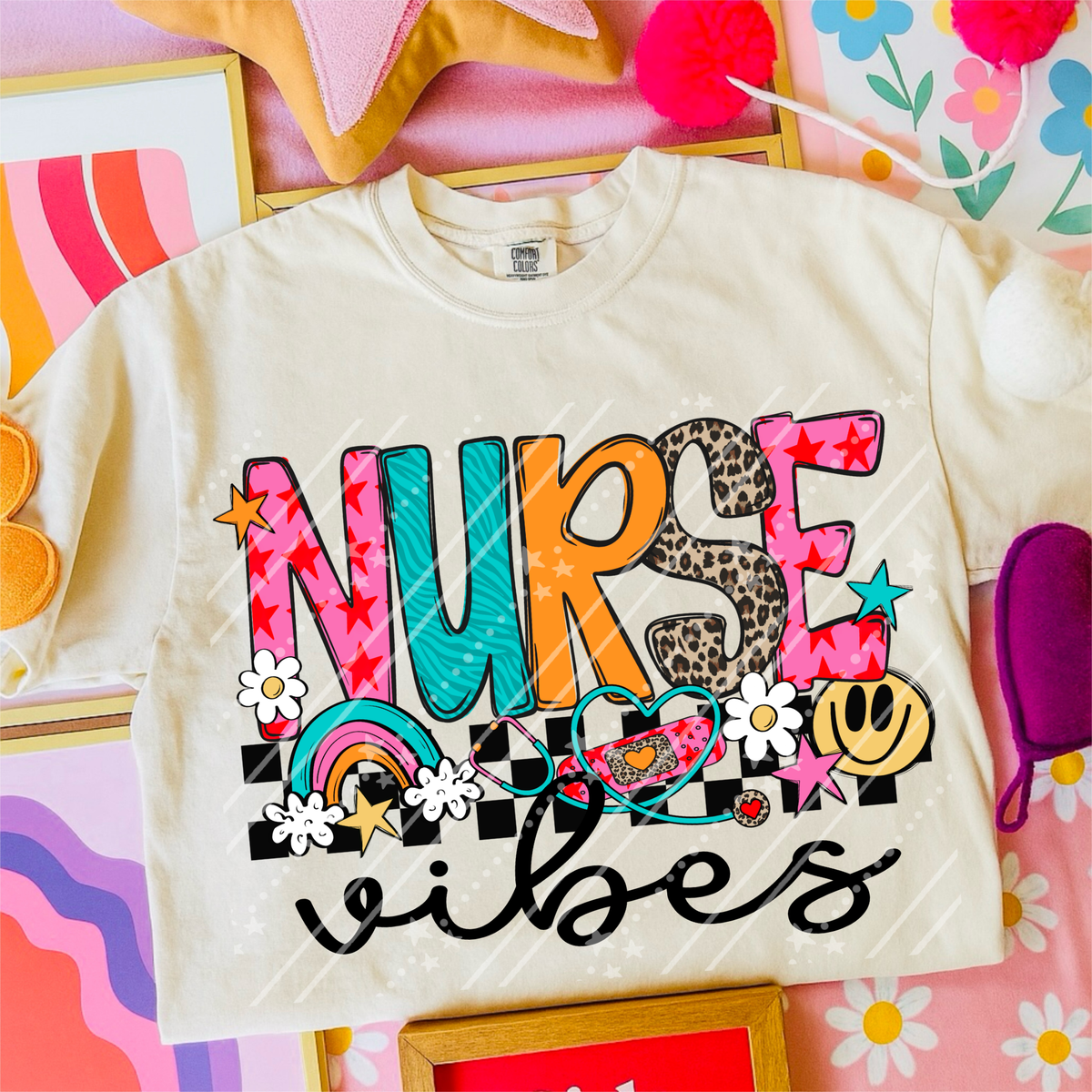 Nurse vibes rainbow and pink apple (Carter) DTF Transfer