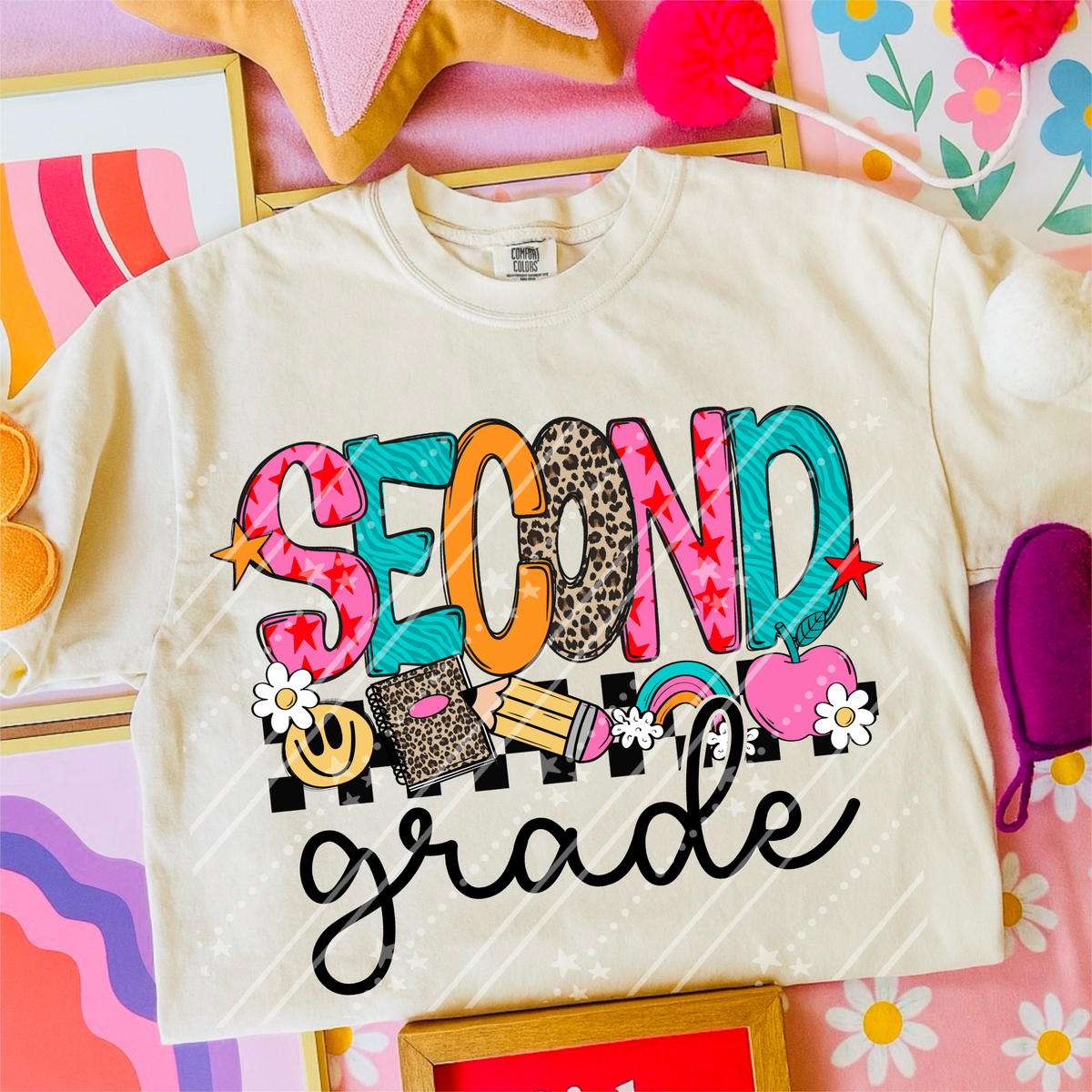Second grade rainbow and pink apple (Carter) DTF Transfer