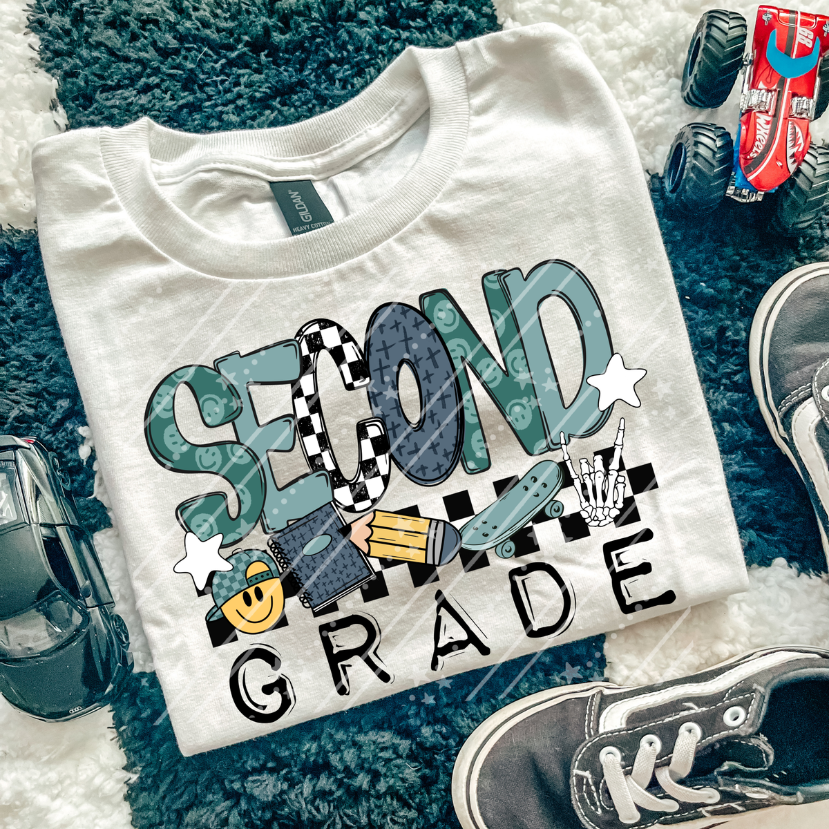 Second grade skateboard skeleton peace hand (Carter) DTF Transfer