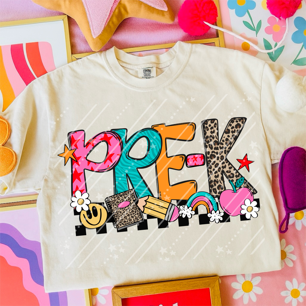 Pre-K rainbow and pink apple (Carter) DTF Transfer