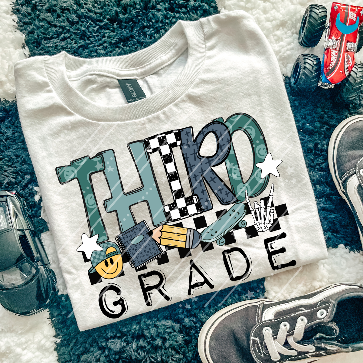Third grade skateboard skeleton peace hand (Carter) DTF Transfer
